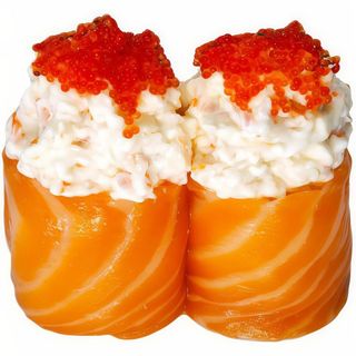 130. Gunkan Salmó I Tobiko Amb Gambes Cuites I Surimi Amb Philadelphia I Maionesa (2 Uds.)