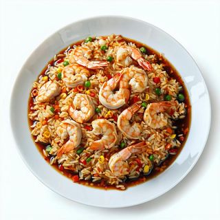 54b. Riso saltato in salsa di soia con pollo e gamberi