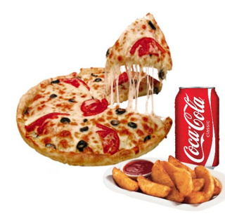 Menú 1 pizza + patatas fritas y Coca Cola
