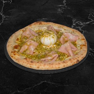 Pizza Mortadela, Pistacho y Burrata (33 cm.)