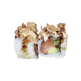 Uramaki Salmón, Aguacate, Cebolla Frita