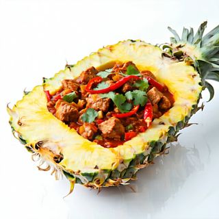 Piña Natural Relleno Con Carne De Curry Rojo