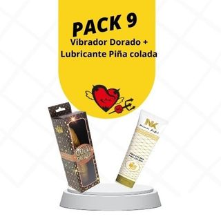 Pack 9 Vibrador Dorado + Lubricante Piña Colada