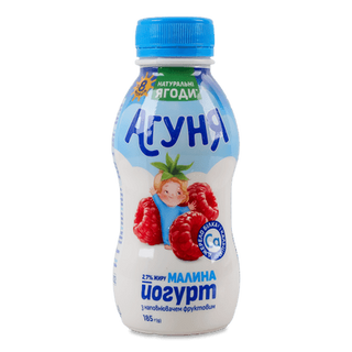 Йогурт «Агуня» малина з пробіо-вітамінами 2,7%, пляшка (185г)