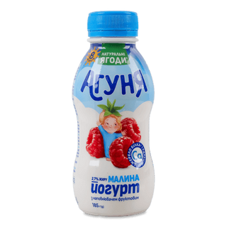 Йогурт «Агуня» малина з пробіо-вітамінами 2,7%, пляшка (185г)