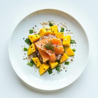 Tartare di salmone con mango 110 gr - salmone, mango, sesamo