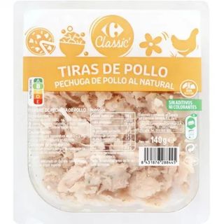 Pechuga de Pollo al Natural Tiras Carrefour S/Gluten 140 Gr.