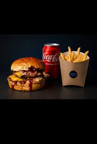 Double matador burger + pomfrit + coca-cola