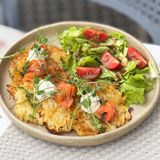 Potato pancakes with salmon