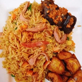 Basmati rice +goat meat+plantain 