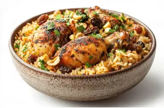 Riz  aux raisins et poulet rôti