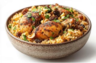 Riz  aux raisins et poulet rôti