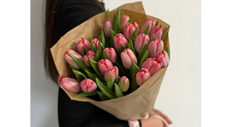 25 różowych tulipanów w eko opakowaniu