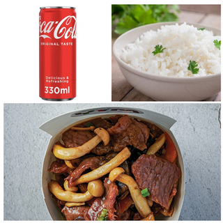 Телешко с бамбук (450г) + Бял ориз (150г) + Coca-Cola (330мл)