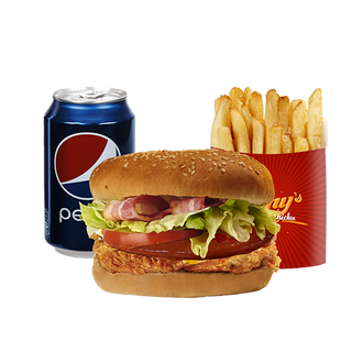 Menú Hamburguesa De Pollo Con Patatas Y Bebida