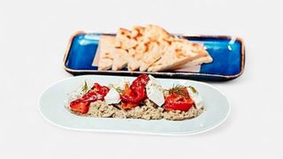 Eggplant salad with baked peppers and feta