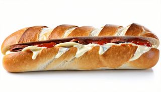 Panino con wurstel, ketchup e maionese