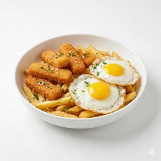 Churros De Pescado Mixto Con Papas Y Huevos