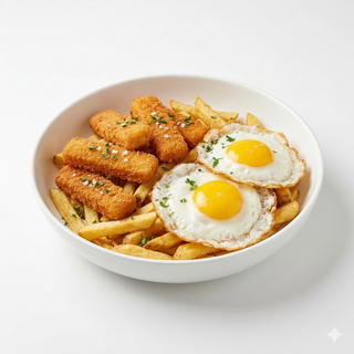Churros De Pescado Mixto Con Papas Y Huevos