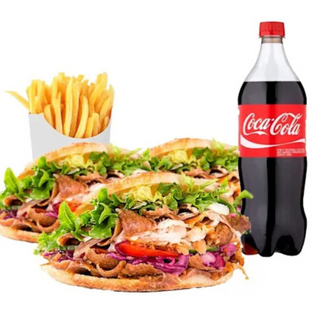 1 Patatas + Coca-Cola (1.25 lt.) + 3 kebab