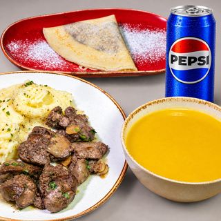LunchBox ficat de pui la tigaie+supa/ciorba+ desert+Pepsi