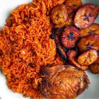 Jollof rice, plantain and  turkey