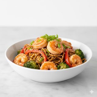 Fideos salteados con gambas