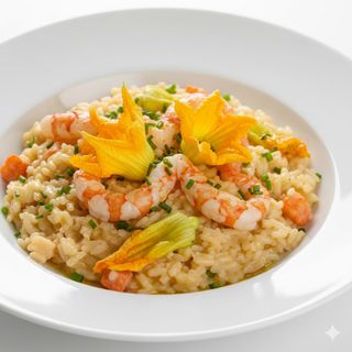 Risotto con fior di zucca e scampi