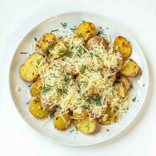 Cartofi aurii cu branza rasa, usturoi si marar