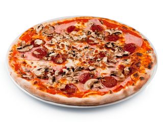 Pizza șuncă, ciuperci, salam
