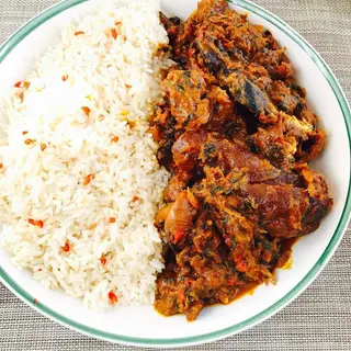Rice + Ofeakwu + Goatmeat