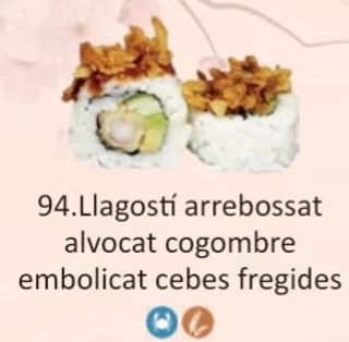 94. Llagostí Arrebossat Alvocat Cogombre Embolicat Cebes Fregides (8 Uds.)