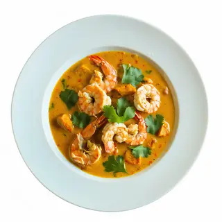 403P.Langostinos, coco y curry con verdura picante