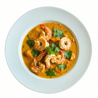 403P.Langostinos, coco y curry con verdura picante