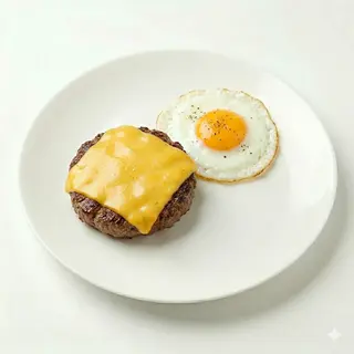 Hamburguesa suelta con queso y huevo y salsa a elijer