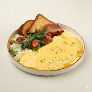 ომლეტი ბეკონით და ყველით