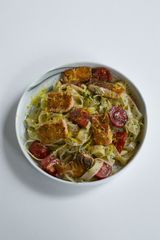 Tagliatelle with salmon and tomato salsa