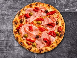 Pizza Jamón Cocido Natural y Pimientos Asados Grande