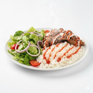 Kebab,riso, salsa, yogurt e piccante