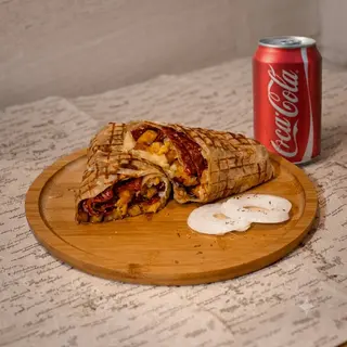Tortilla with kulen sausage + Coca-Cola