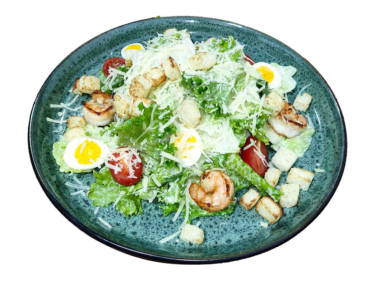 Салат цезарь с креветками