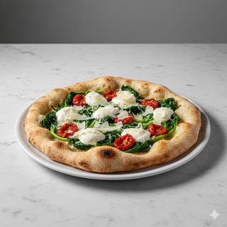Cime di rapa spadellate, pomodorini semi dry, mozzarella e scaglie di grana