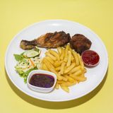 Barbecue  Chicken & Chips with Salad, Ketchup and Sauce