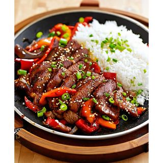 Sizzing Pork Served With Rice