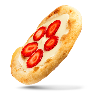 73. Esfirra de chocolate branco com morango