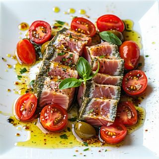 Ensalada de ventresca de bonito y tomatito aliñado