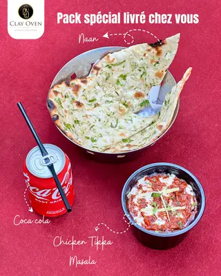 Chicken Tikka Masala + Pain indien +Coca Cola