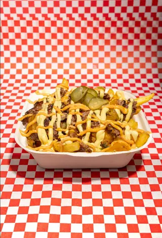 Smash burger fries with cheddar