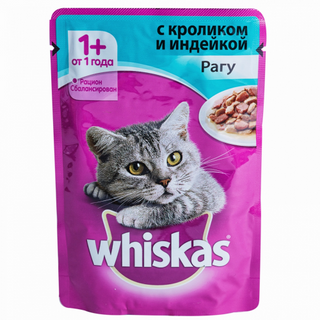 Влажный корм WHISKAS® для кошек, рагу с индейкой и кроликом, 75г  4660085514203