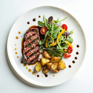 Plato Especial Ternera Con Patatas Y Ensalada